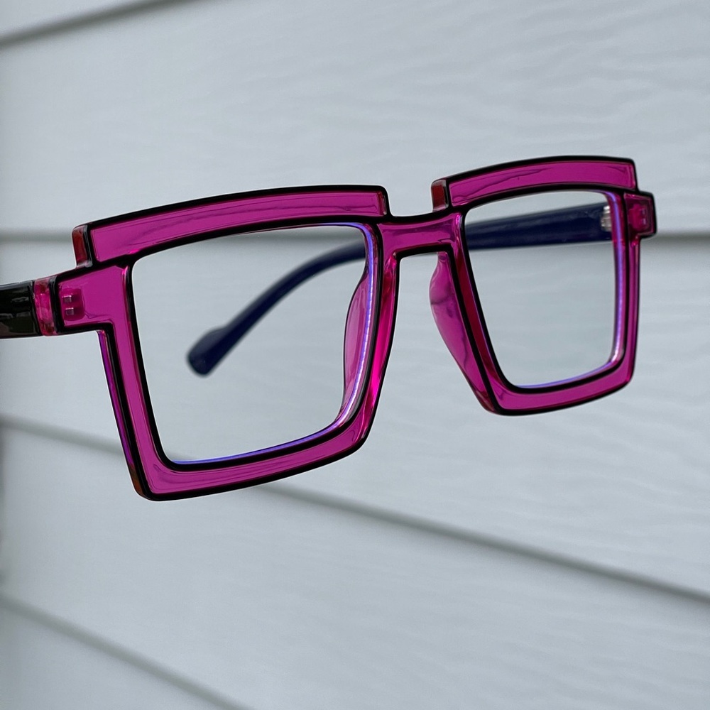 Manga Cartoon Anti-blue Light Color block Eyeglasses In Purple/Red - Picture 9 of 12